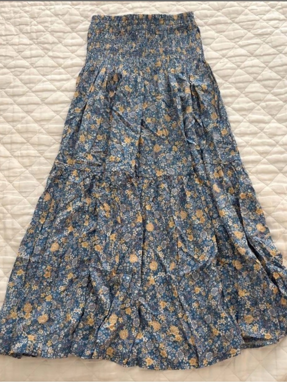 NATURAL LIFE Blue Floral Smocked Maxi Skirt with Yellow Accents NWT